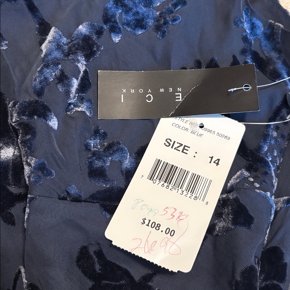 Y2K ECI Velvet Burnout Asymmetrical Top Silk Blend Art Nouveau size 14 NWT - Picture 3 of 12
